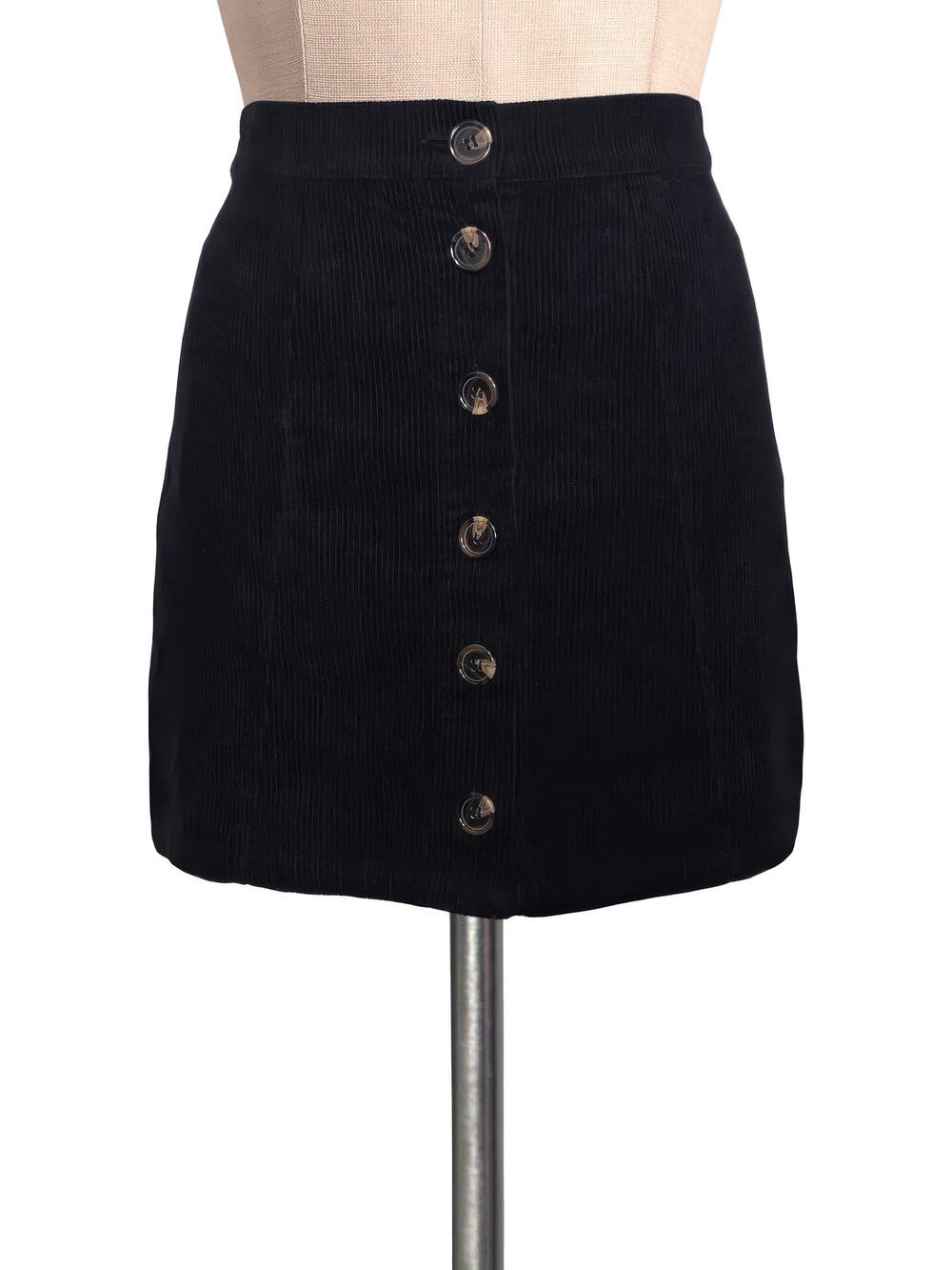 Boutique Harper Black 100% Cotton Corderoy Skirt With Brown Marble Buttons XS